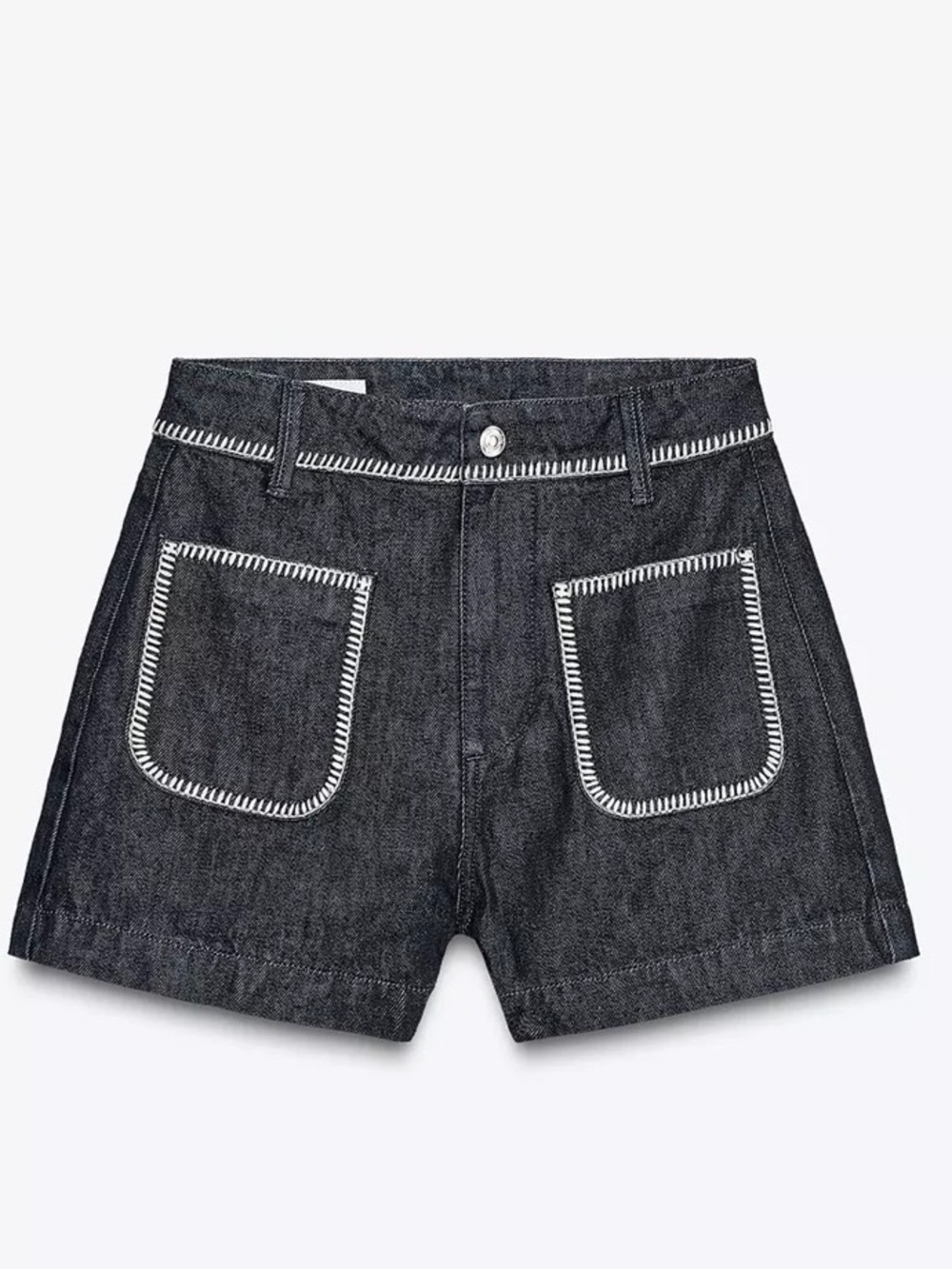Zara Z1975 EMBROIDERED STITCH DETAIL DENIM SHORTS